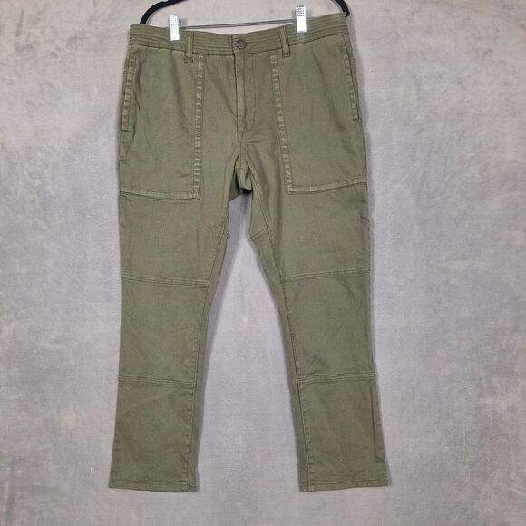 Elwood Jeans Men 34x29 (34x27) Green Denim double knee reinforced stretch stitch - Picture 1 of 11